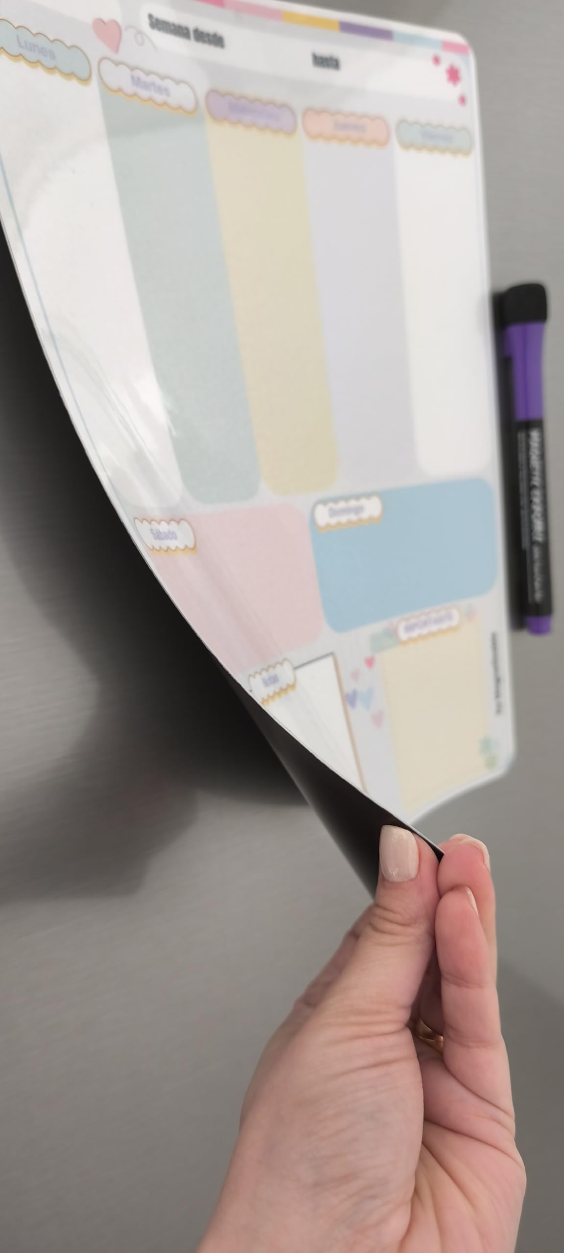 Planificador Semanal Magnético A4 para Nevera – Planner Borrable y Reutilizable + 2 Rotuladores – Organización Familiar, Menús, Estudios – Diseño Cute Pastel – MagnetizaMe