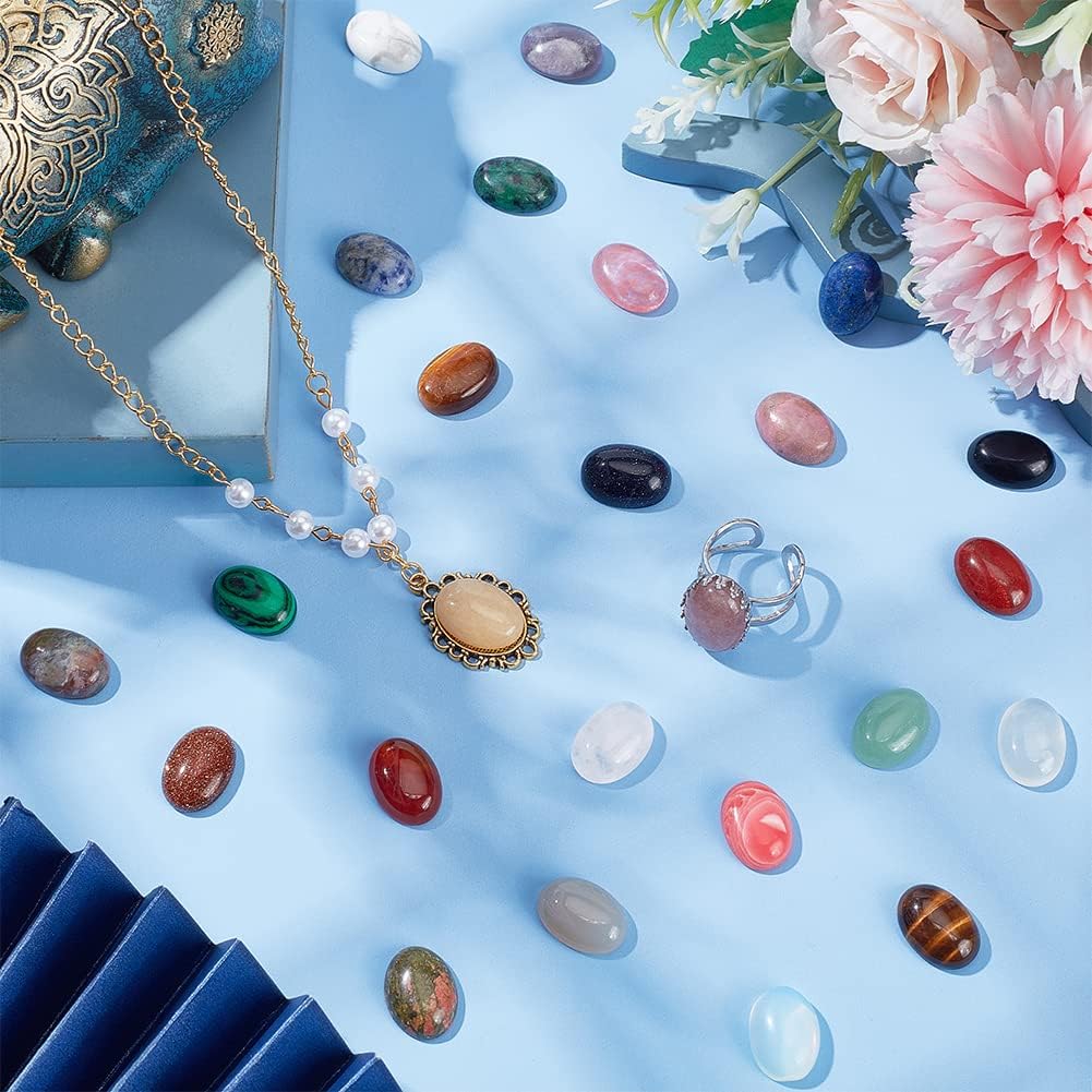 PH PandaHall 18x13mm Oval Gemstone Cabochons, 25 Styles Flatback Synthetic Dome Cabs for Jewelry Making Photo Frame Home Decor - Image 3