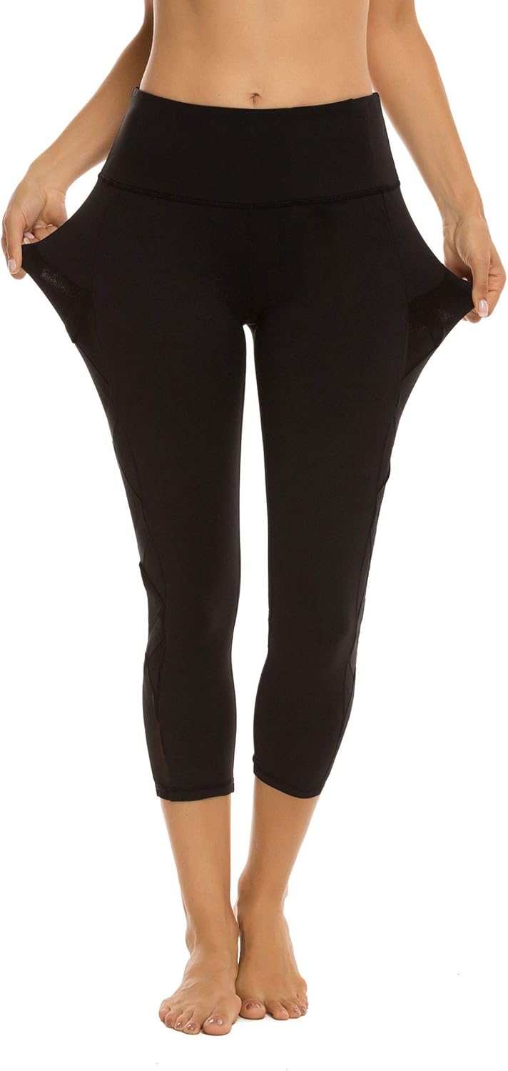 romansong Women's Mesh Leggings Yoga Pants with Pocket, Non See-Through Capri High Waisted Tummy Control 4 Way Stretch - Image 2