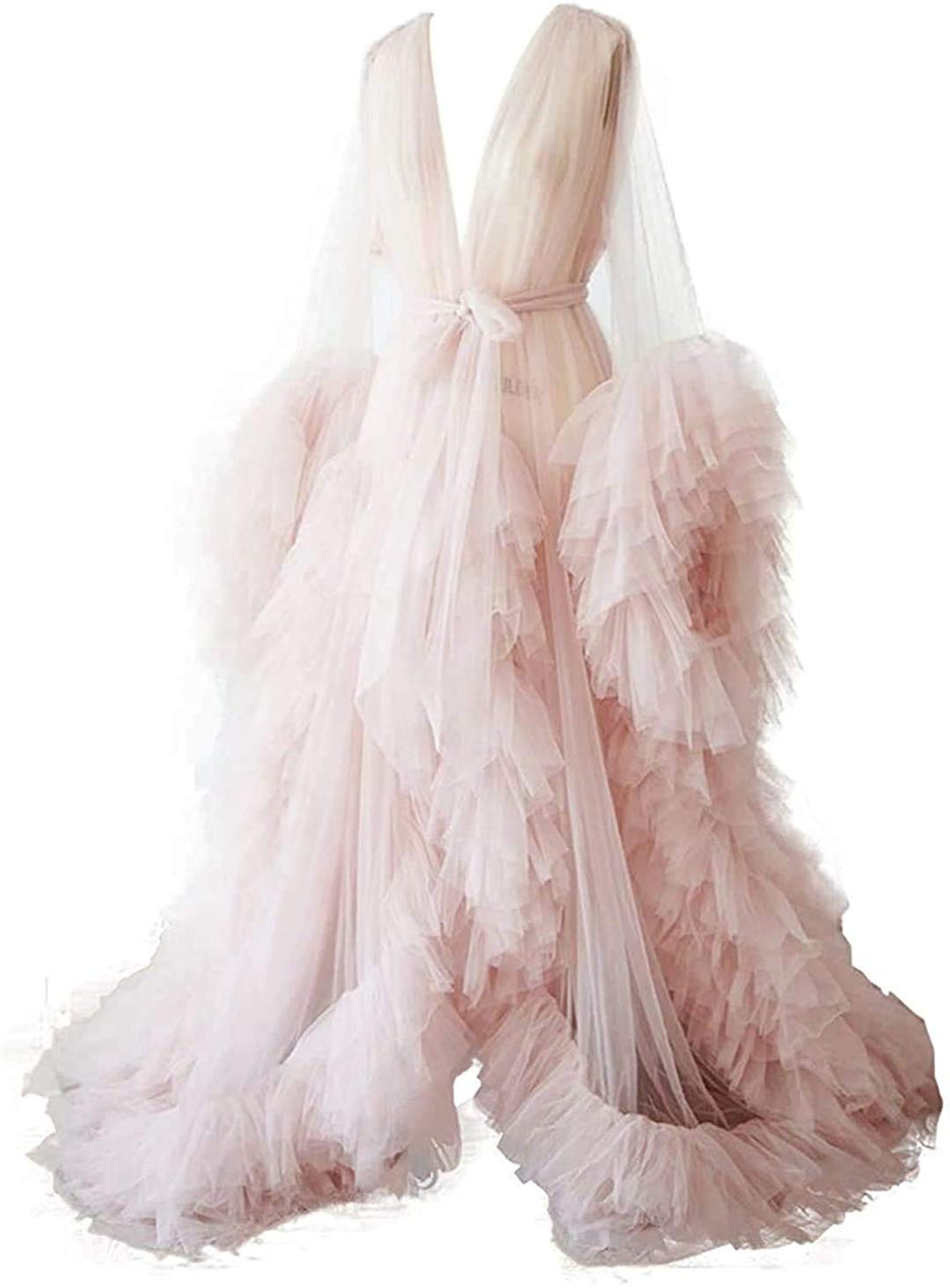 KelaixiangTulle Robe Long Lingerie Bridal Dressing Gown Puffy Nightgown Photoshoot