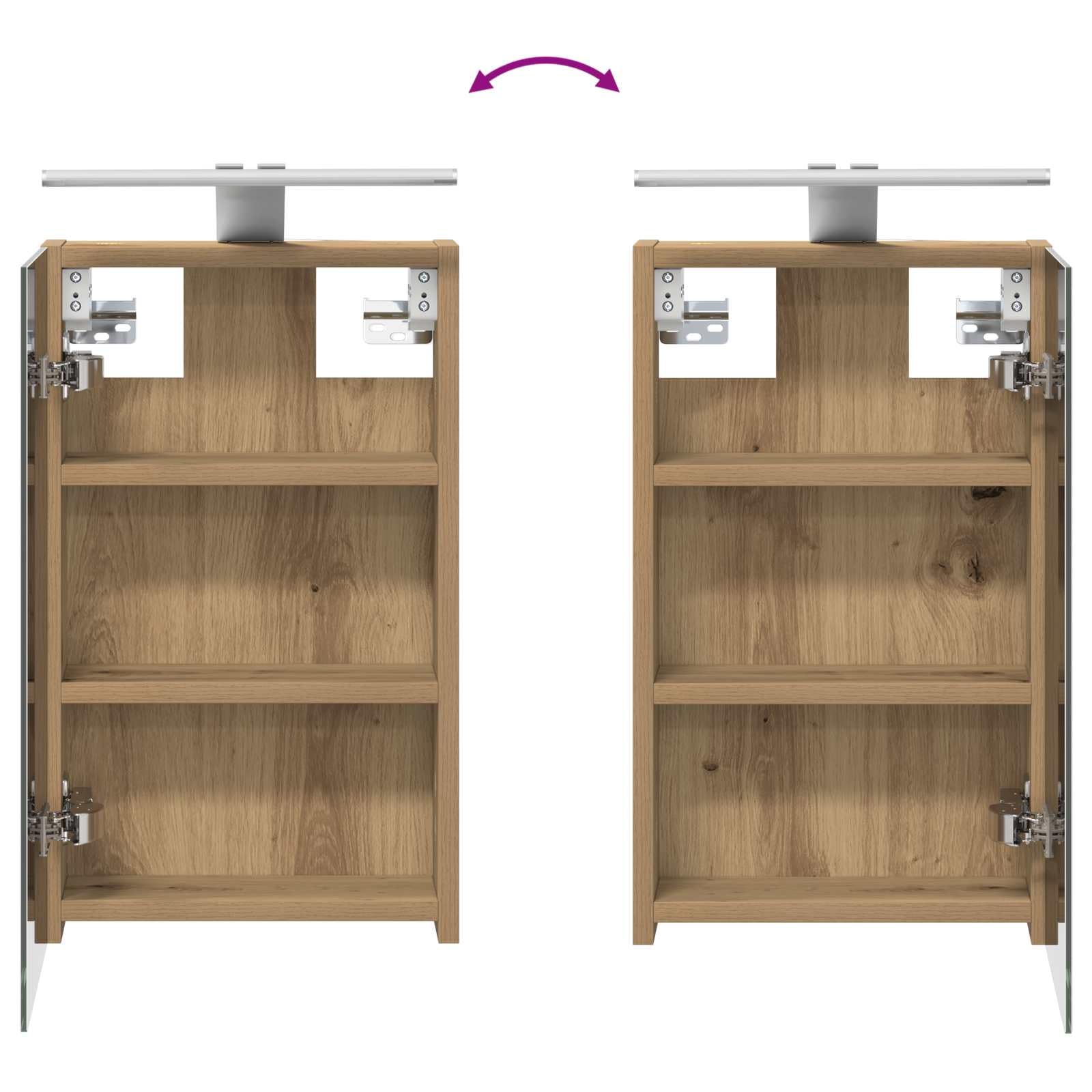Set di armadietti da bagno in legno, 3 pezzi, 90 x 10,5 x 50 cm, con montaggio a parete e illuminazione a LED, specchio bidirezionale, con ripiani, salvaspazio per mobili da bagno e