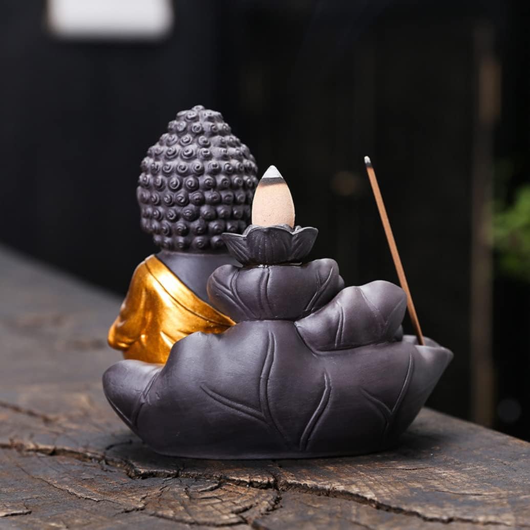 Creativity Lotus Backflow Incense Burner Smoke Waterfall Buddha Incense Aromatherapy Stick Holder Craft for Yoga Room/Office/Home Decor (B)