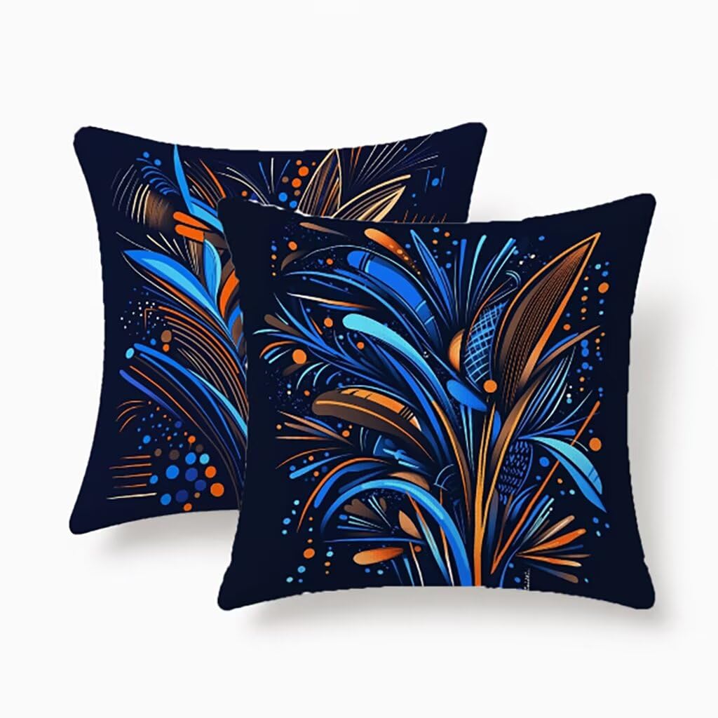 Housses de coussin extérieur 50x50 cm bleu en lin imperméable lot de 2