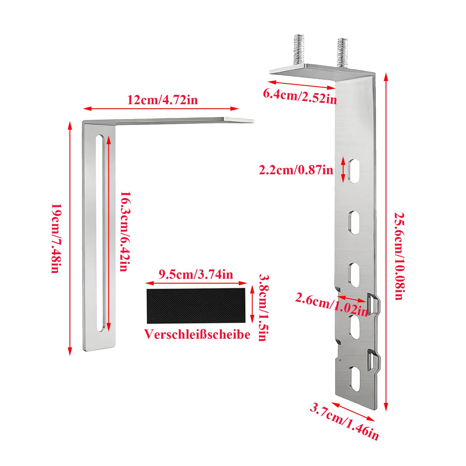 Supporto di montaggio per pannello solare, larghezza regolabile (6-18 cm), in acciaio inox 304 e morsetto universale per pannello solare, per centrali elettriche da balcone e ringhiere (4 pezzi)