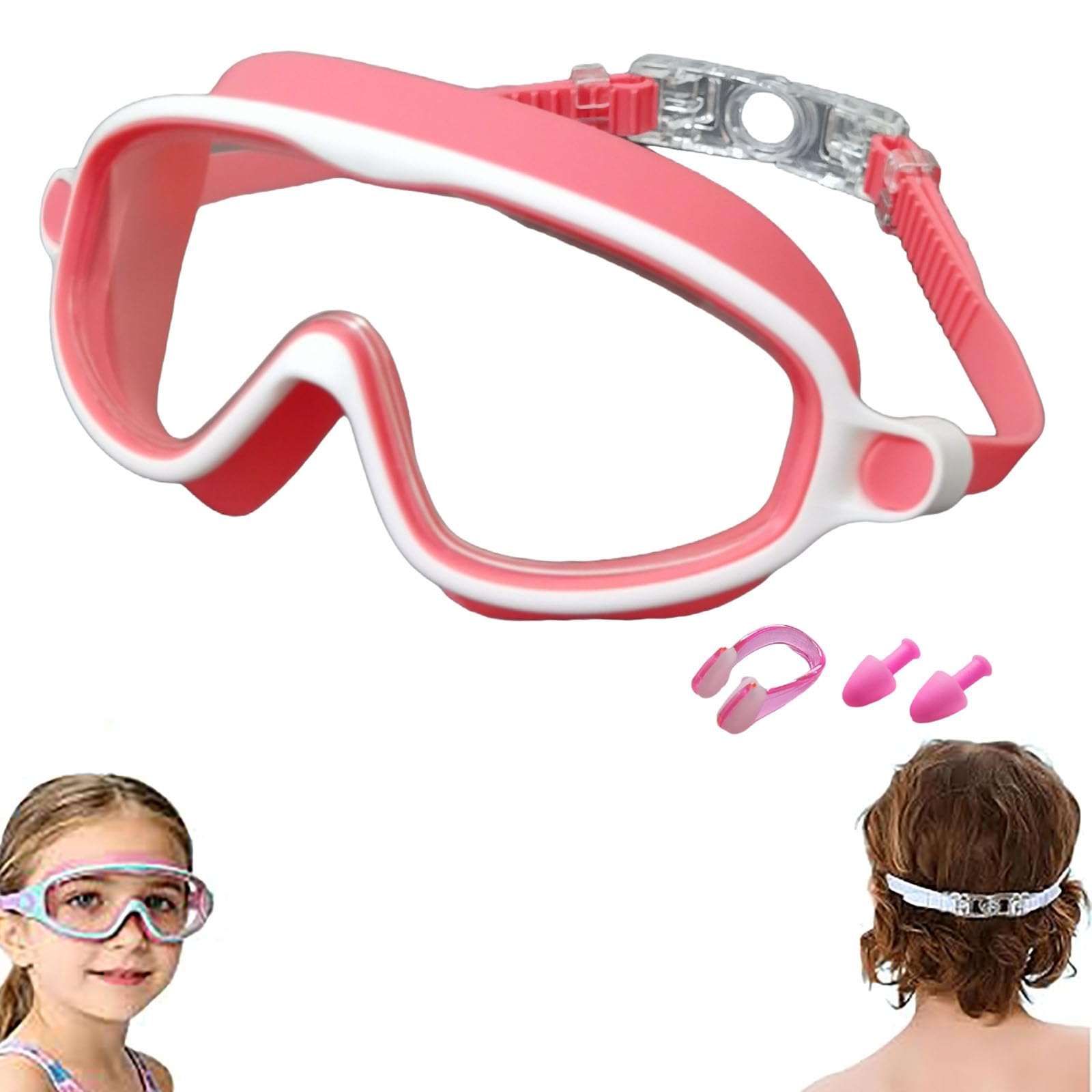 Tiba toes Clip-On Swim Goggles, TibatoesGoggles Kids, Clip on Swimming Goggles Kids, 180° Wide Angle Vision, No Leaks & No Fog, With Nose Clip and Earplugs, For Pool Outdoor Swimming (#G)