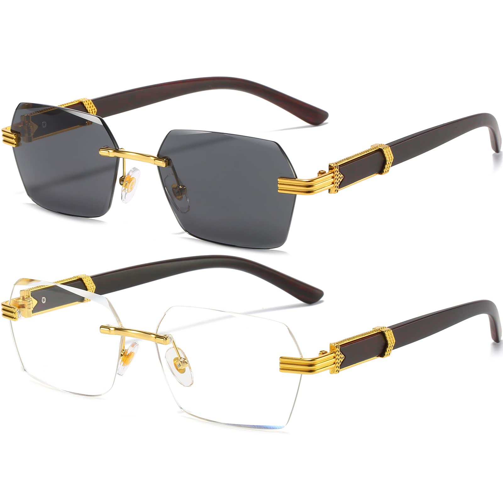 AIEYEZO Retro Rimless Sunglasses Rectangle Unisex Vintage Frameless Sun Glasses Fashion Square Tinted Glasses