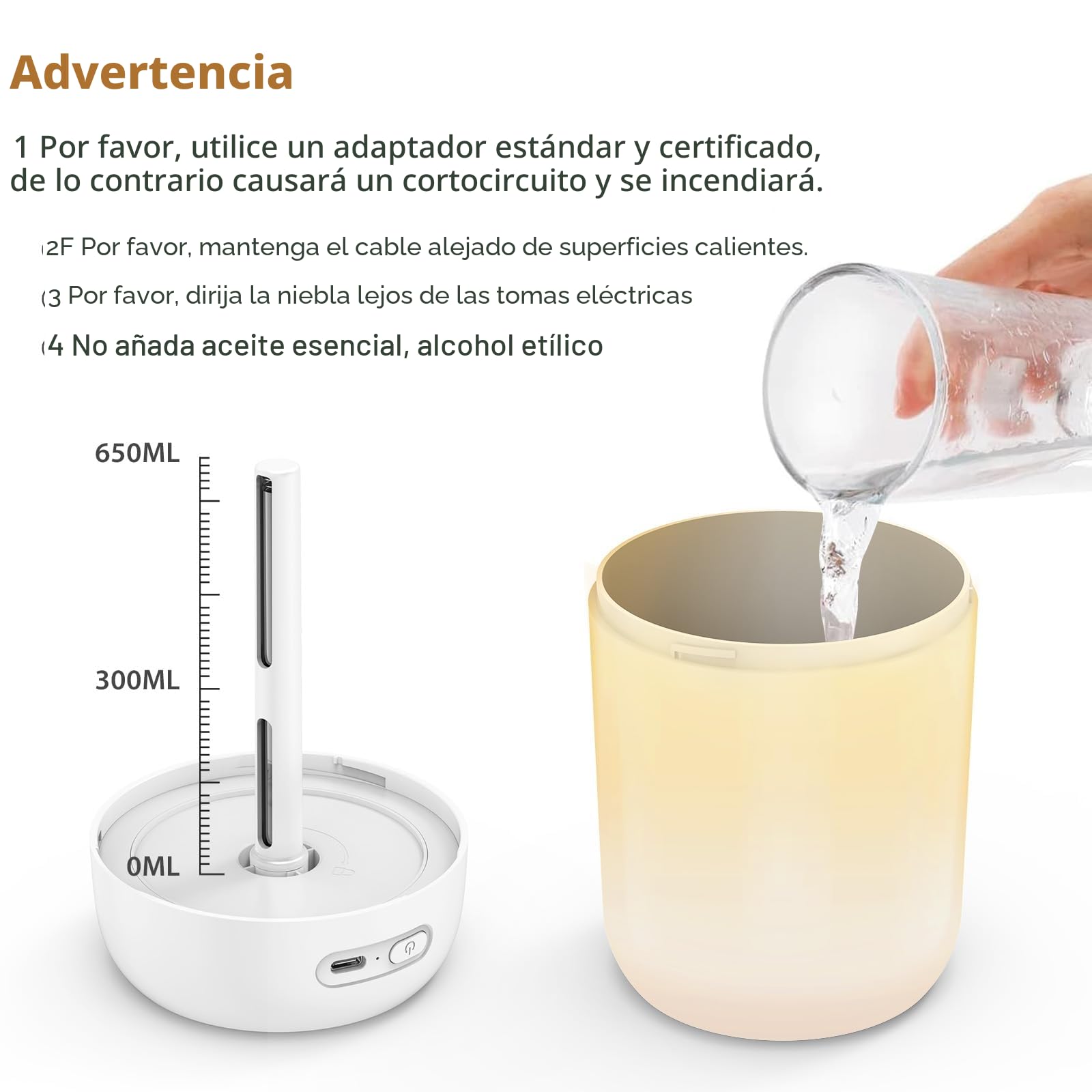 KISSLEAF mini humidificador de ambiente 650 ml para dormitorio, cuarto de niños, plantas, 15H larga duración 28 dB silencioso humidificador bebé(luz cálida)