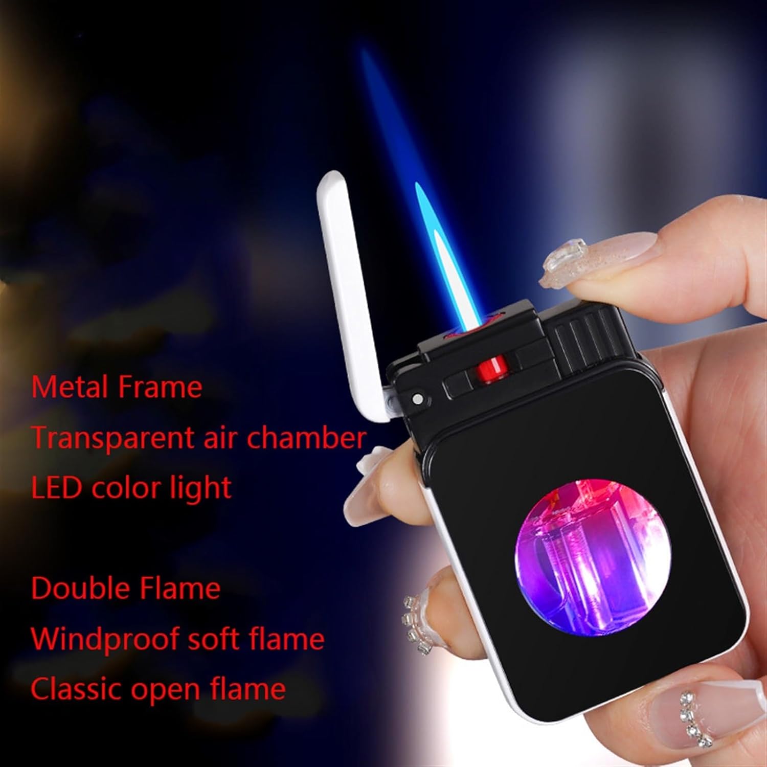 Double Flame Lighter, Jet Torch Lighter, Soft fire Lighter, Windproof refillable Butane Lighter, Adjustable Flame Size Metal Lighter for Camping, Hiking, Barbecue, Gift(D)