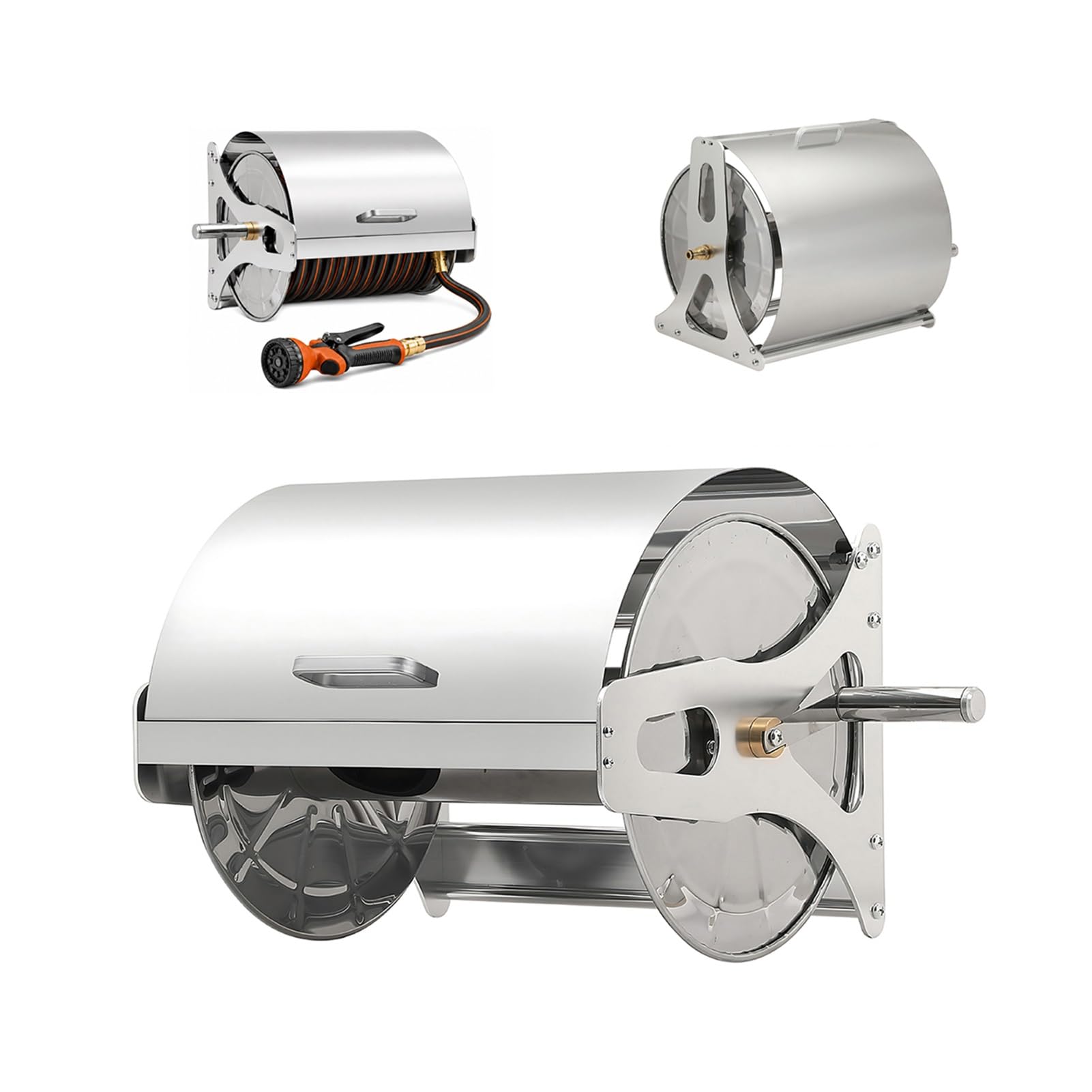 Stainless Steel Hose Reel for Garden Wall Mount Zwijacz Węża Ogrodowego Trwały System Nawadnianie Ogród Zewnętrzne Taras Garaż Mocna Konstrukcja(Wall-Mounted)
