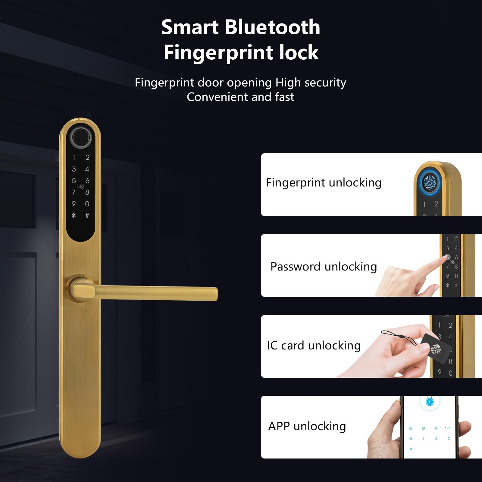 Smart Fingerabdruck Türschloss,Fingerabdruck-Türschloss, Intelligentes Türschloss mit Griff, Digitales Türschloss, Smart Home Türgriff mit Fingerprint (Gold)