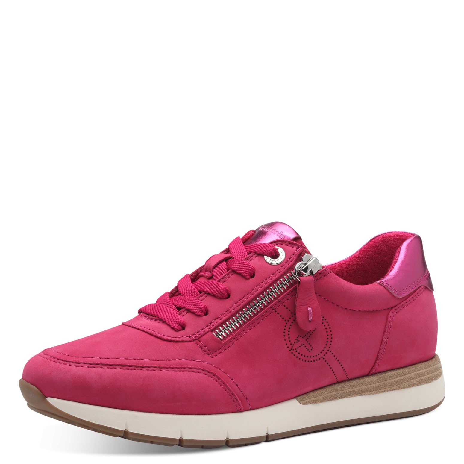 Tamaris Comfort Women’s Flat Sneakers Lace-Up with Zip, Fuxia, 4 UK Fuchsia