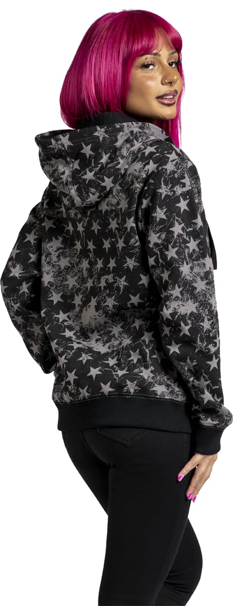 RED by EMP Damen Schwarze Kapuzenjacke mit Allover Print mit Sternen