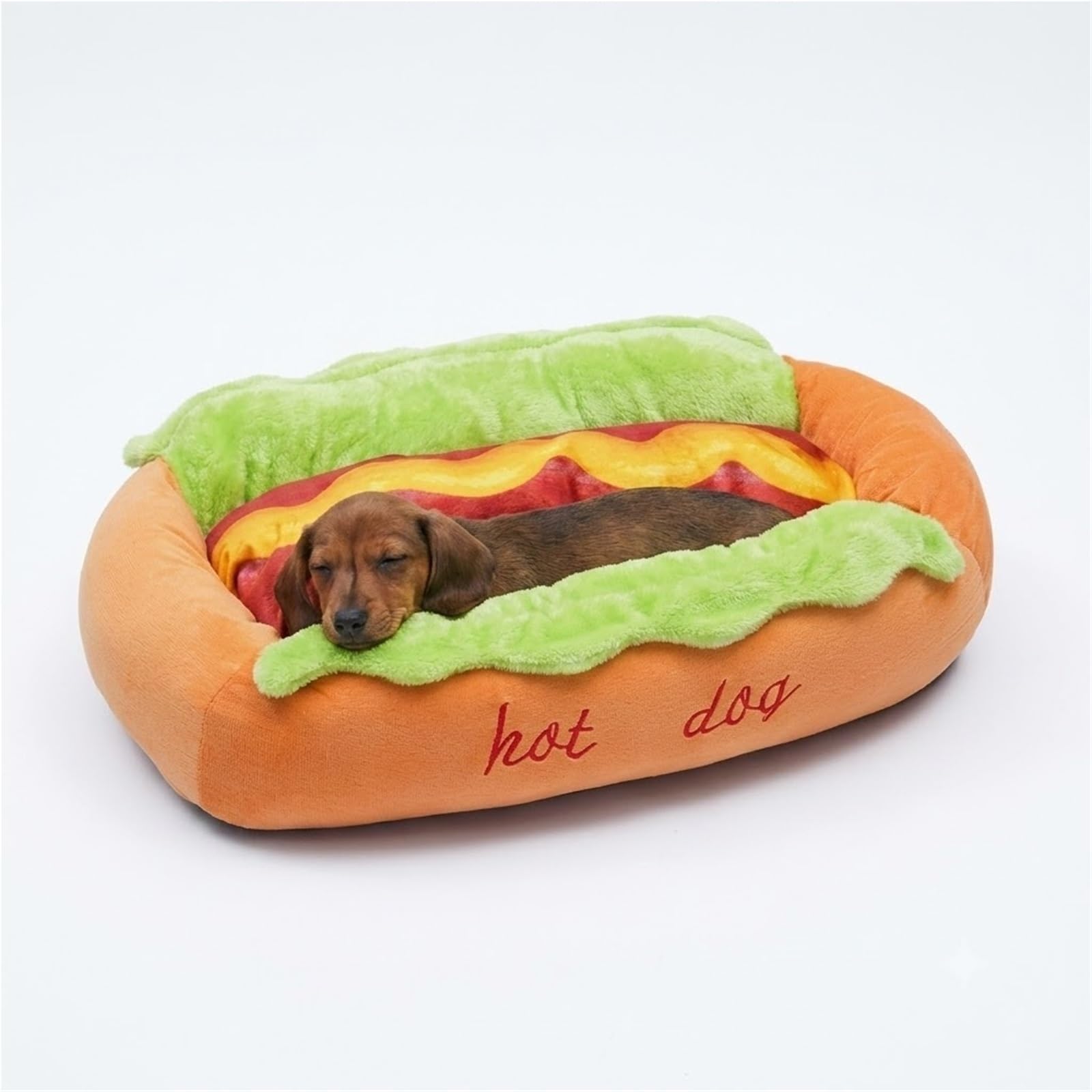 Legowisko Dla Psa, Miękkie Pluszowe, Małe, Słodkie I Ciepłe | Zabawny projekt bułki do hot dogów ze zdejmowaną, zmywalną pokrywą, antypoślizgową podstawą(M)
