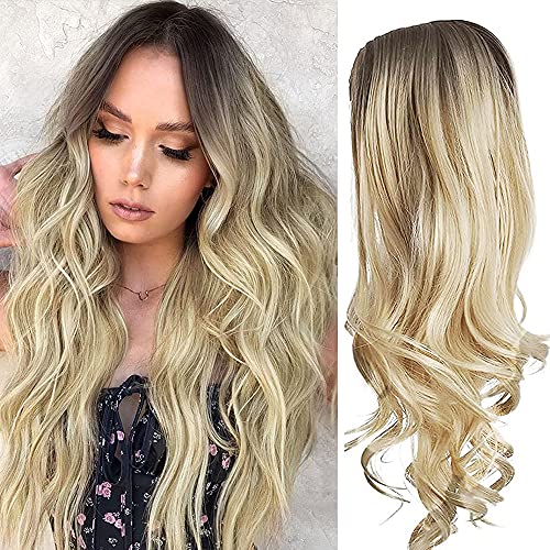 Long Wavy Ombre Blonde Wigs for Women Middle Part Wig Natural Appearance Synthetic Wig Heat Resistant Fiber Wigs 22 Inch