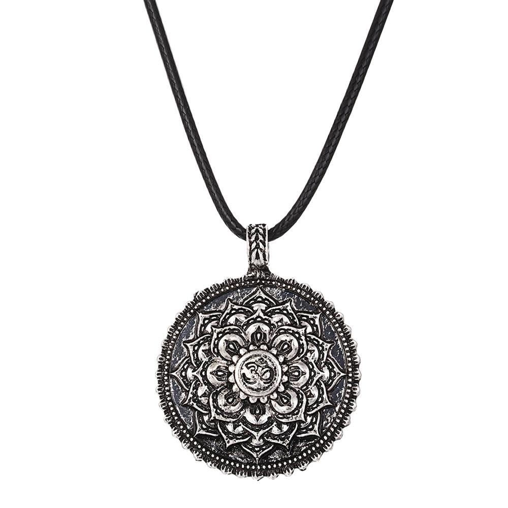 ATORSELotus Round Necklace Retro Mandala Spirit Amulet Talisman Jewelry Mens Accessories