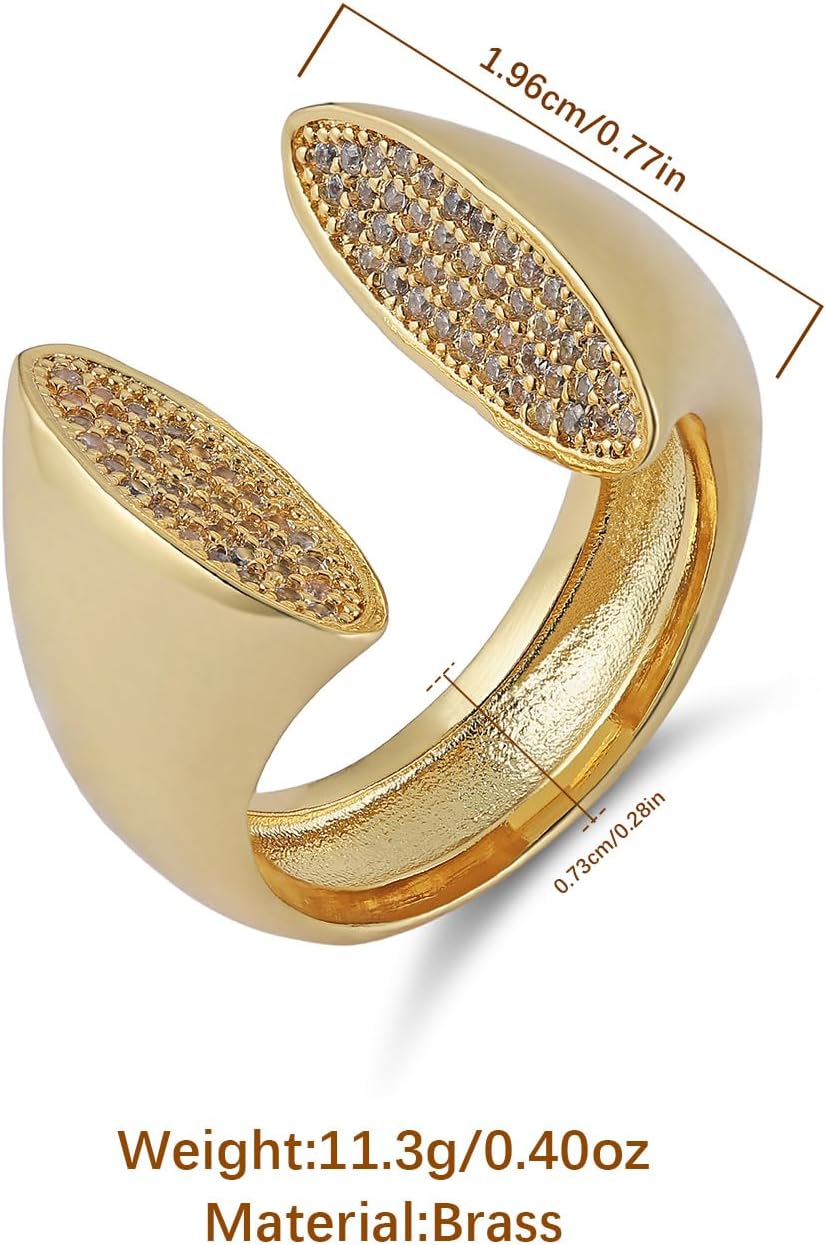 HZMAN 14K Gold Plated Hypoallergenic Adjustable Open Rings for Women, Sparkling Cubic Zirconia Statement Fashion Jewelry for Daily Wear Party Anniversary Birthday Gift for Her