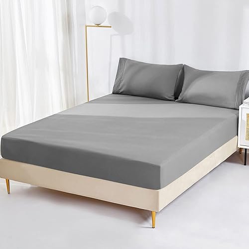 Miniatura 6 de YIYEA Sábana bajera con fundas de almohada, sábana bajera ajustada de microfibra cepillada doble premium, bolsillo profundo de 16 pulgadas, ultra