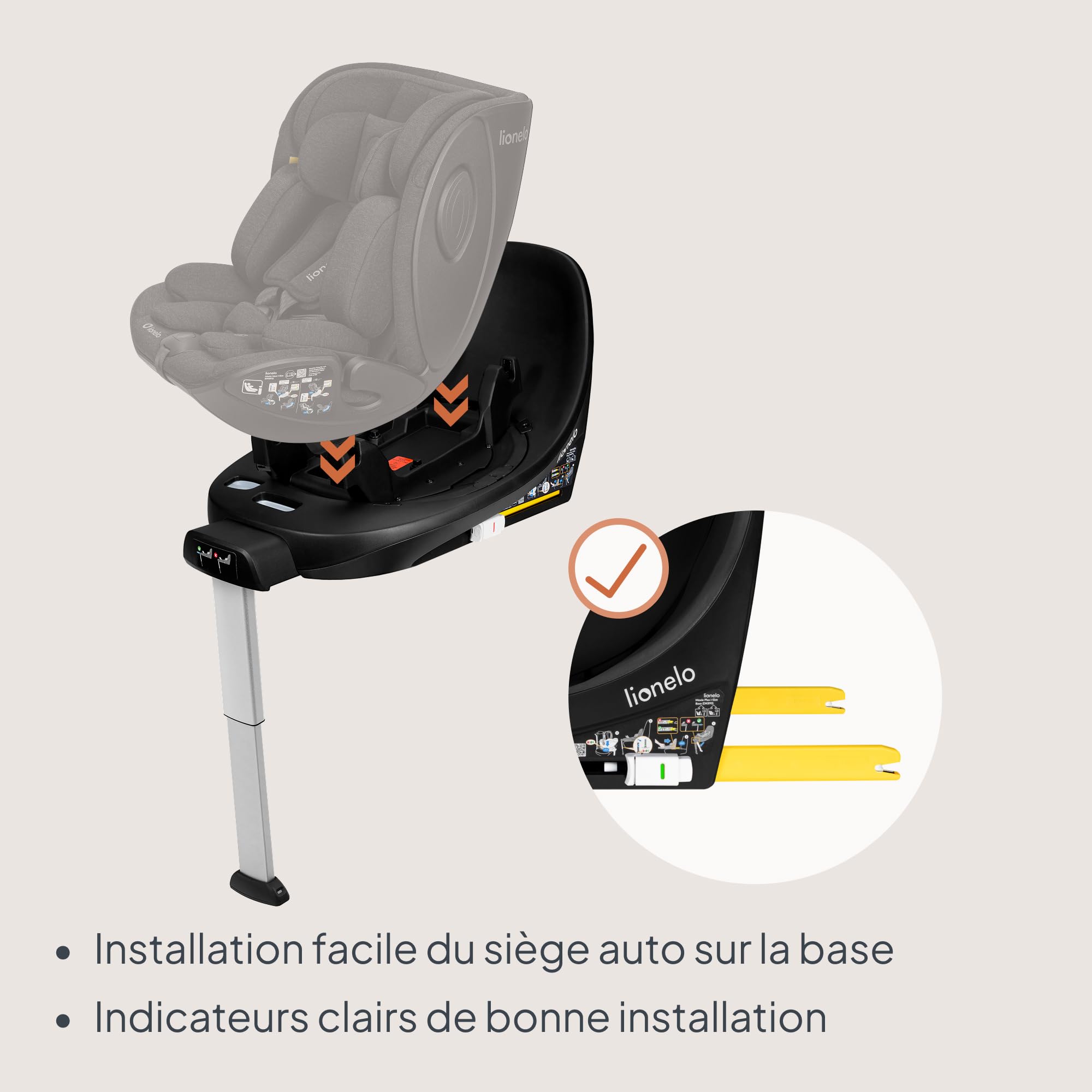 Lionelo Moxie Plus i-Size Base ISOFIX Pivotante 360 Pour Siège Auto Moxie i-Size (Et Next) Jambe De Force, Indicateur De Bonne Installation, Rotation À Une Main