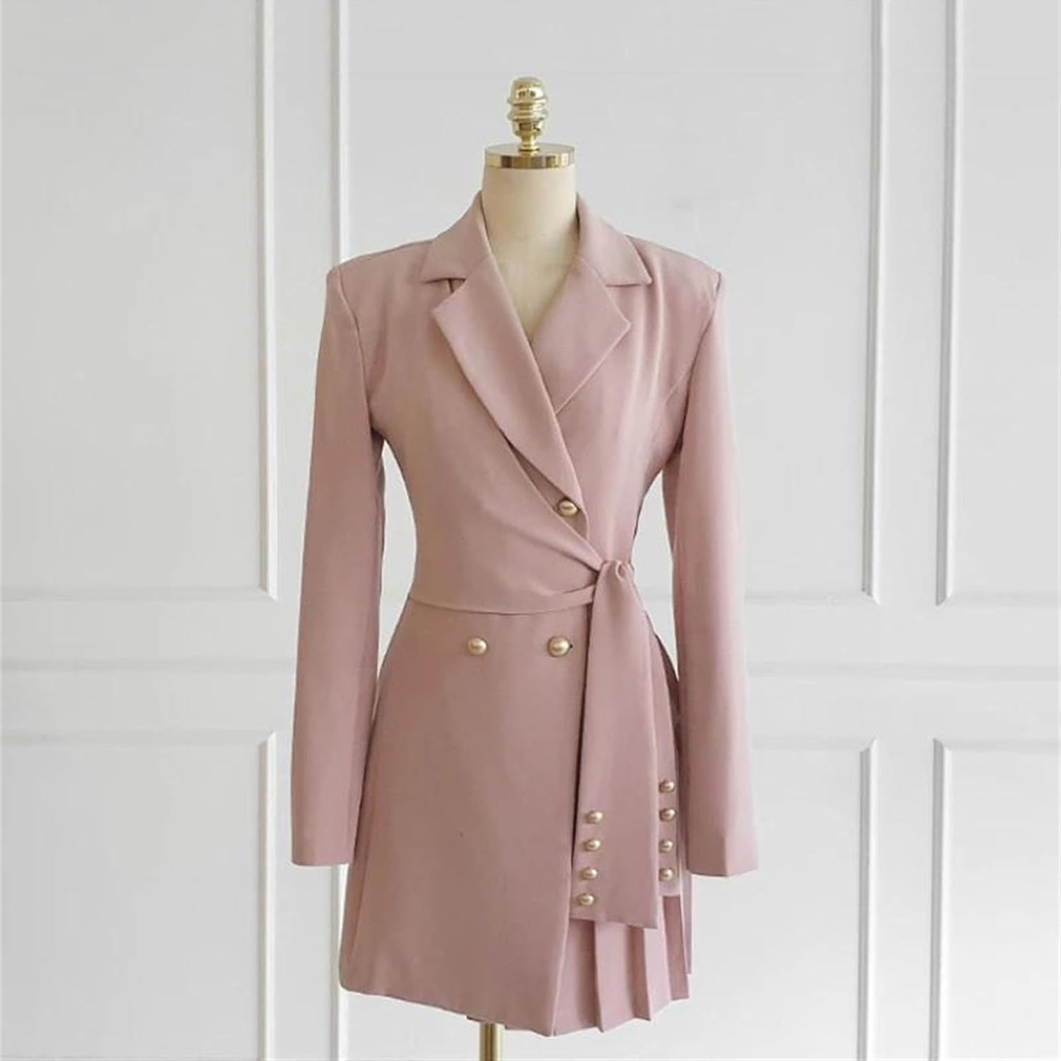 Women's Asymmetrical Double Breasted Pleated Blazer Dress with Belt Office Lady Slim Wrap Suit Jackets Casual Business