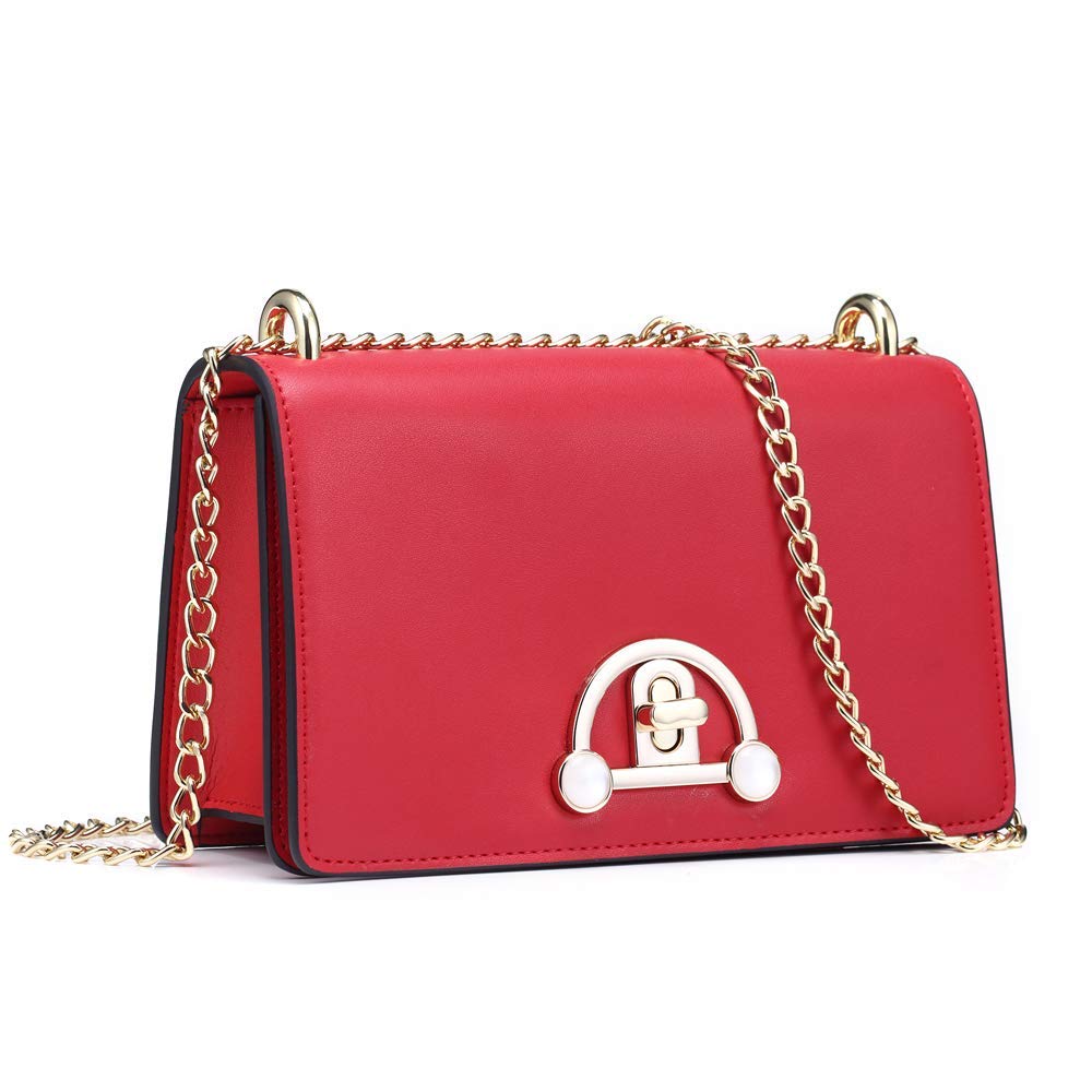 FT FUNTOR Leather Crossbody Bag for Women Shoulder Handbag Knob Lock with Chain