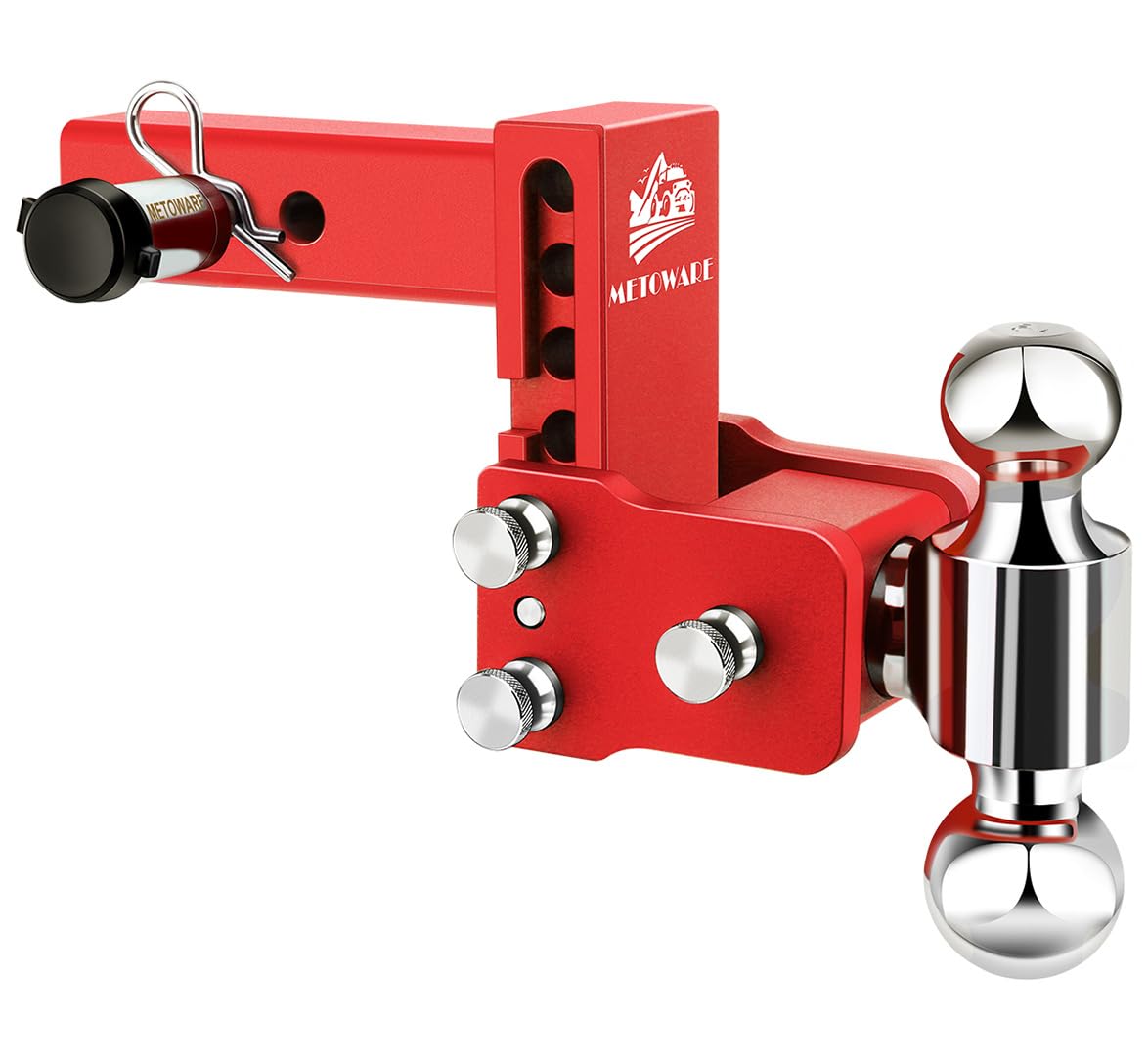 METOWARE Adjustable Trailer Hitches Fits 2 Inch Receiver, Adjustable Ball Mount with 4-Inch Drop/Rise (12,500 LBS GTW), Dual Ball (2'' x 2-5/16'') and