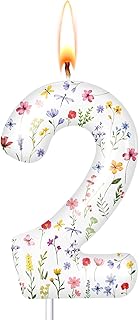 Wildflower Number 2 Birthday Candle Spring Floral Candle Cake Cupcake Topper Decoration for 2nd Birthday Party Supplies