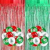 pendientes largos flecos verdes Gran cantidad: el paquete contiene 4 piezas de cortinas de oropel en 2 colores: rojo y verde, y 30 piezas de globos de látex navideños con 3 estilos diferentes, 10 para cada estilo, que vienen con 1 rollo de cinta, que son suficientes para satisfacer sus demandas para decorar y compartir con otros