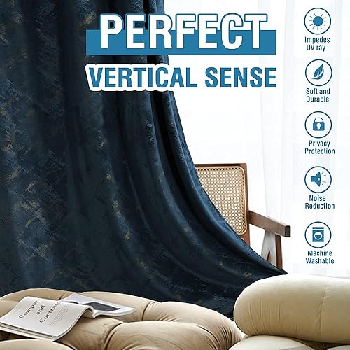 Miniatura 6 de H.VERSAILTEX Cortinas de terciopelo de lujo de 63 pulgadas de largo con aislamiento térmico para dormitorio, estampado de papel de aluminio,