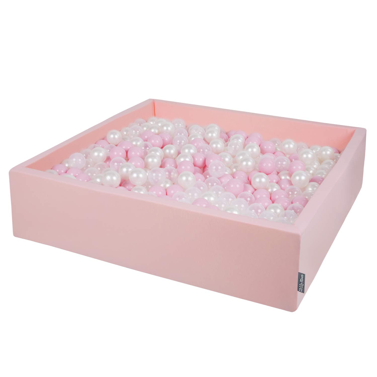 KiddyMoon Ball Pool 120 x 30 cm/200 Balls Large Square for Children, Made in EU, Pink: Light Pink/Pearl/Transparent OEKO-TEX STANDARD 100