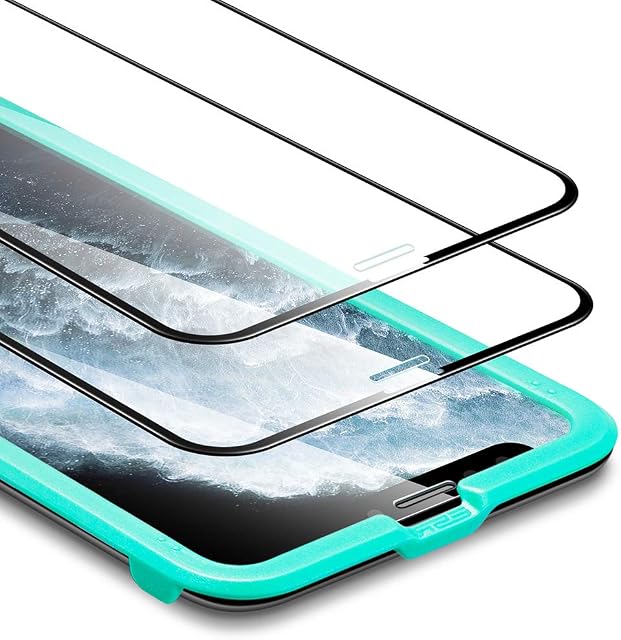ESR Full-Coverage Tempered-Glass for iPhone 11 Pro Screen Protector/iPhone XS Screen Protector [2-Pack] [Easy Installation Frame] [3D Curved Edges] for iPhone 11 Pro/iPhone XS/X