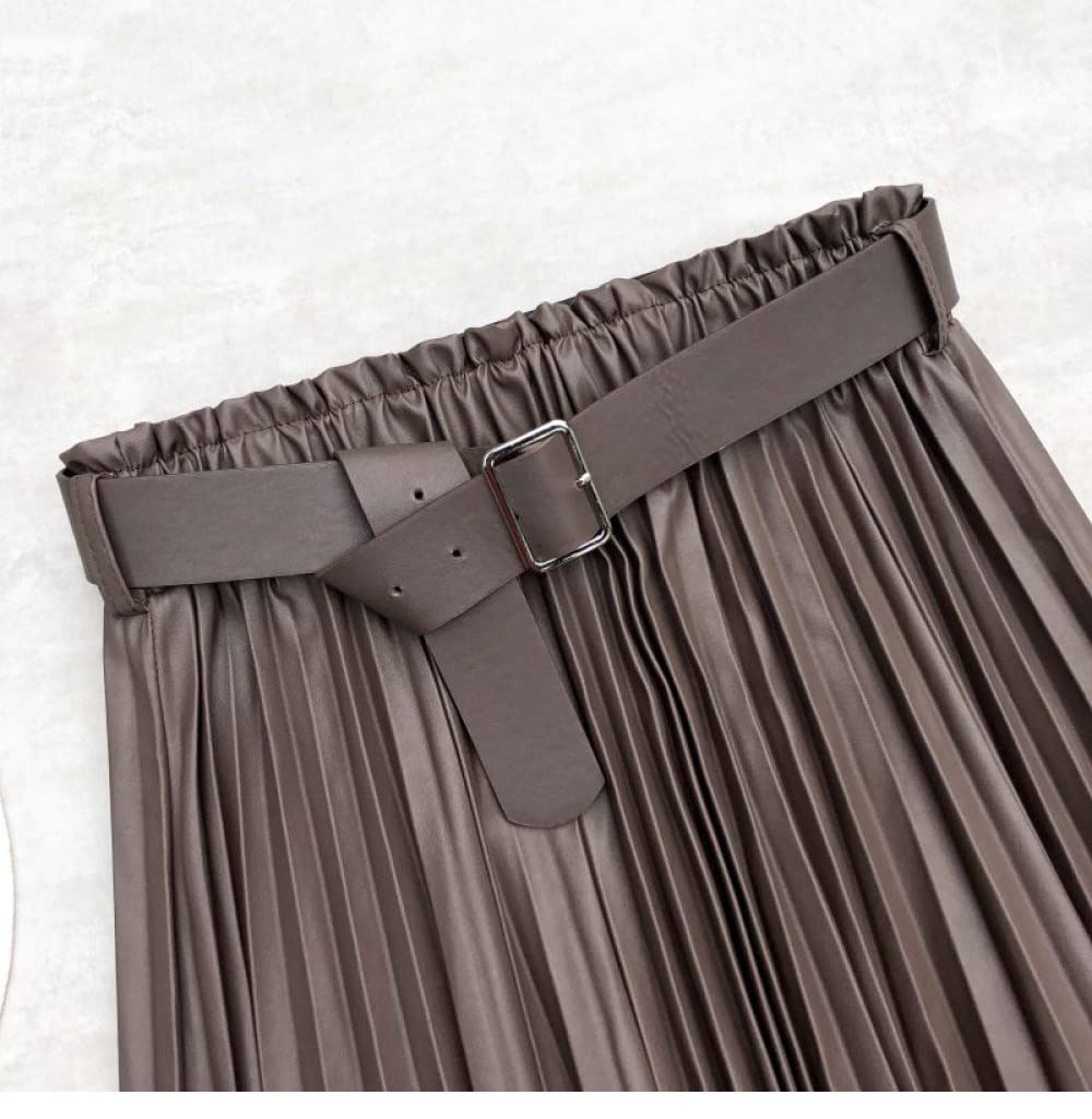 Faldas De Invierno para Mujer, Café Faldas Plisadas De PU Impermeables para Mujer Faldas De Invierno Midi con Cintura Elástica Falda Informal De Talle Alto De L