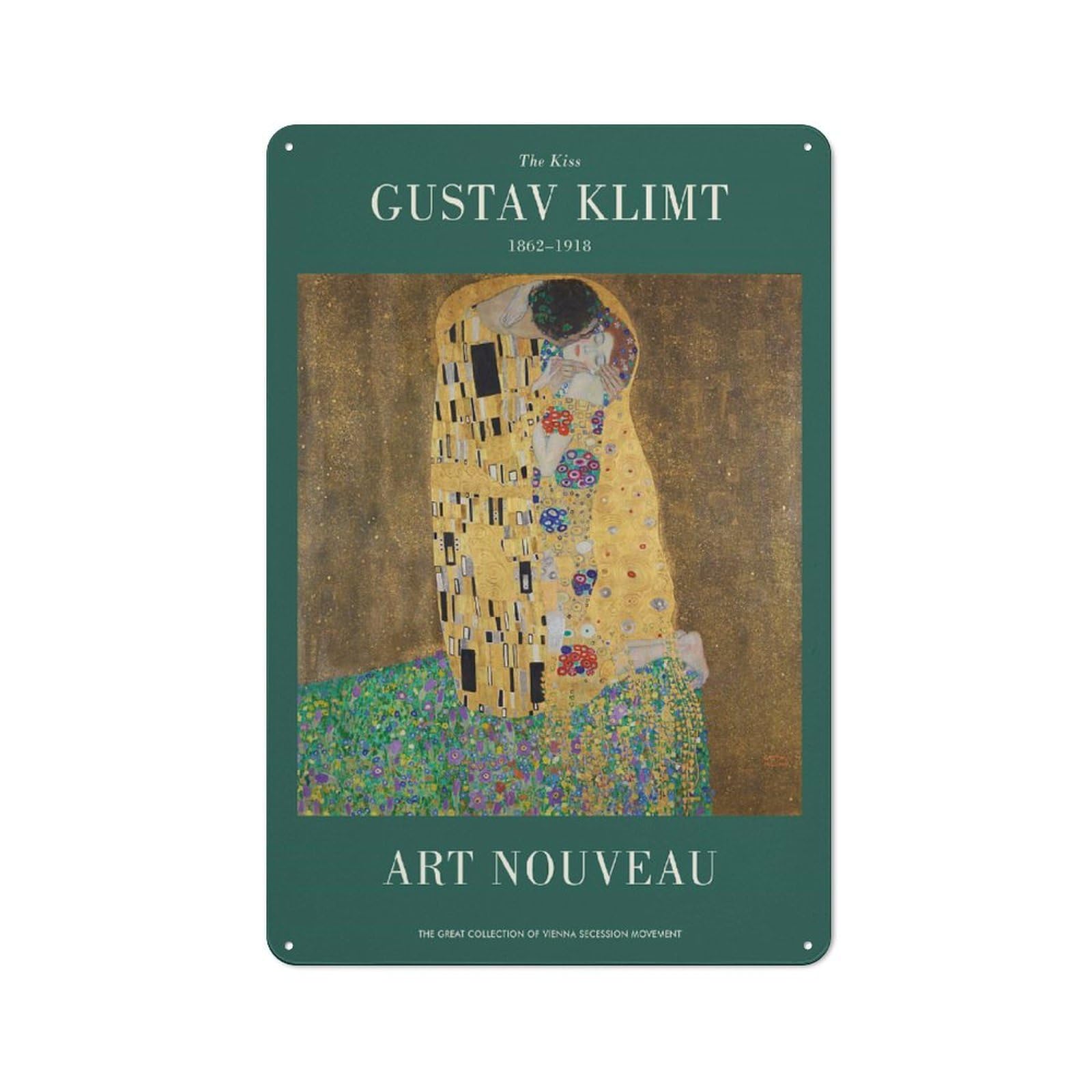 Junmoney Style-8 The Kiss By Gustav Klimt Retro Tin Wall Plaque 30X20cm For Hobby Room Or Studio, For Garage, Workshop And Man Cave Decoration
