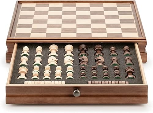 Miniatura 1 de Juego de ajedrez portátil de madera de nogal, juego de ajedrez y damas con piezas de ajedrez, ranuras de almacenamiento, juego de mesa de ajedrez