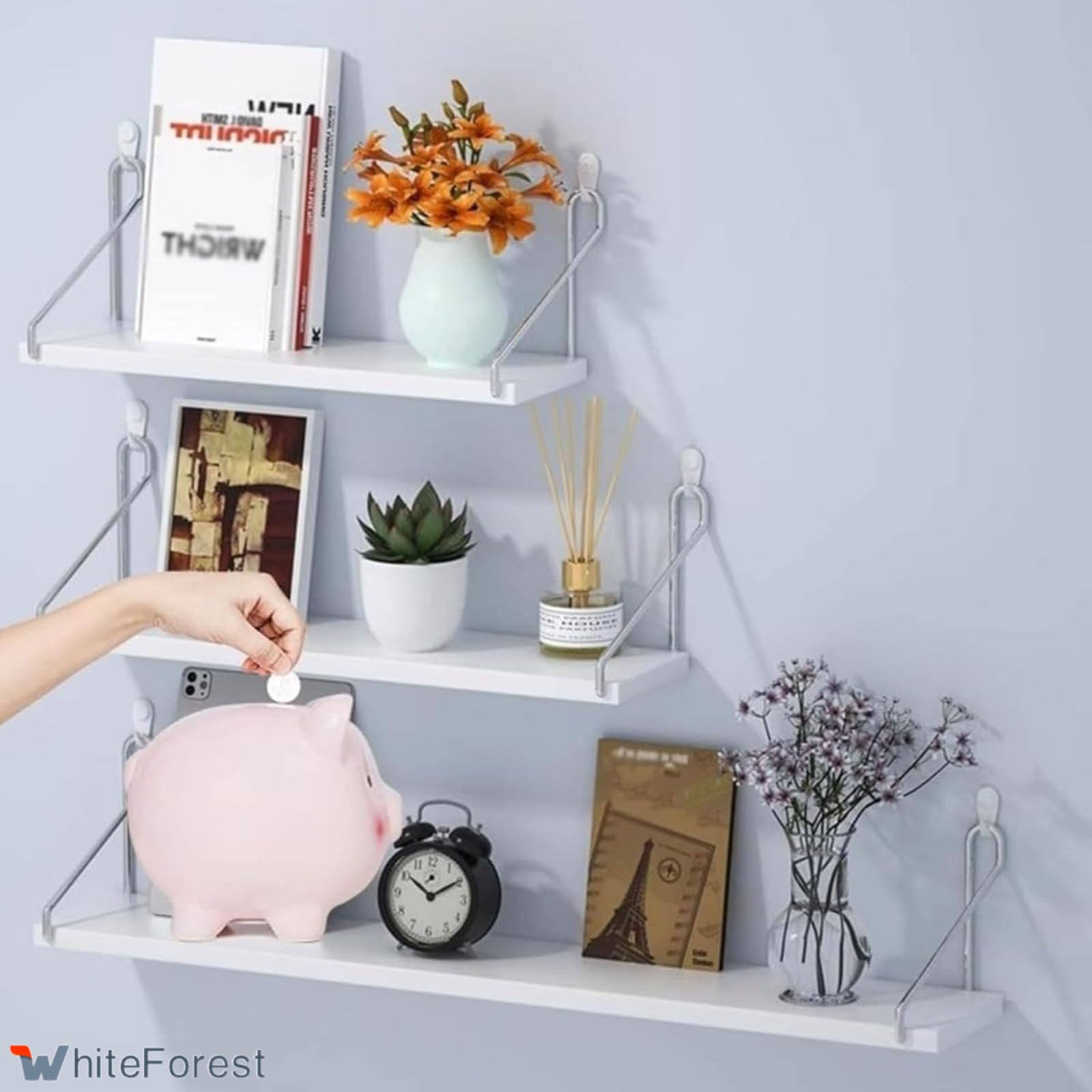 Amazon.co.jp: WhiteForest 壁掛け棚 穴開け無い 壁 収納 壁に