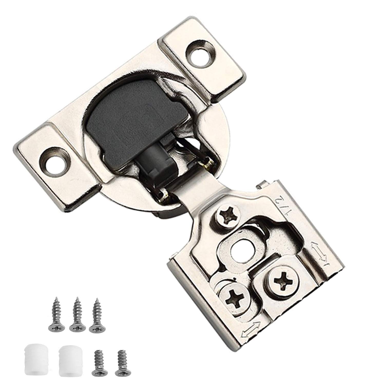 KIMDOT Face Frame Cabinet Cupboard Door Hinges ½ Inch Overlay Quiet Soft Close 3-Way Adjustability for Easy Installation Nickel Plated 4PCS