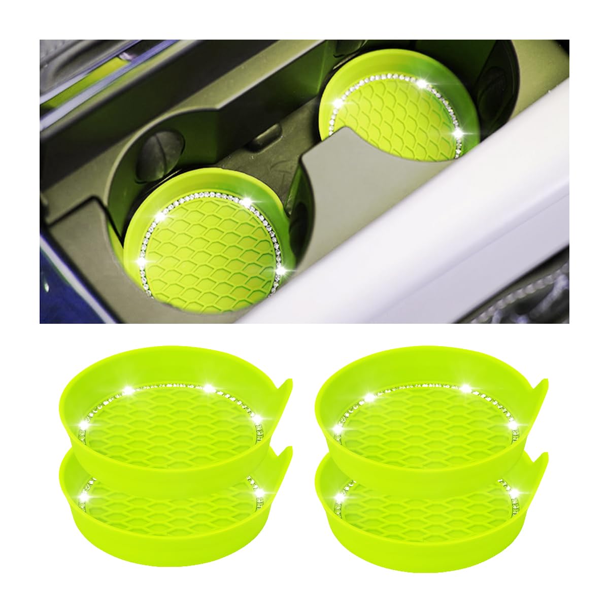 AUCELI Bling Car Cup Holder Coaster, 4 Pack Rhinestone Non-Slip Circle Cup Holder Insert Coaster, Durable Crystal Vehicle Drink Cup Mat, Universal Auto Interior Accessories for SUV Truck