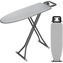 KINGBOARD Metal Foldable Ironing Board with Iron Rest and Hanger, Grey