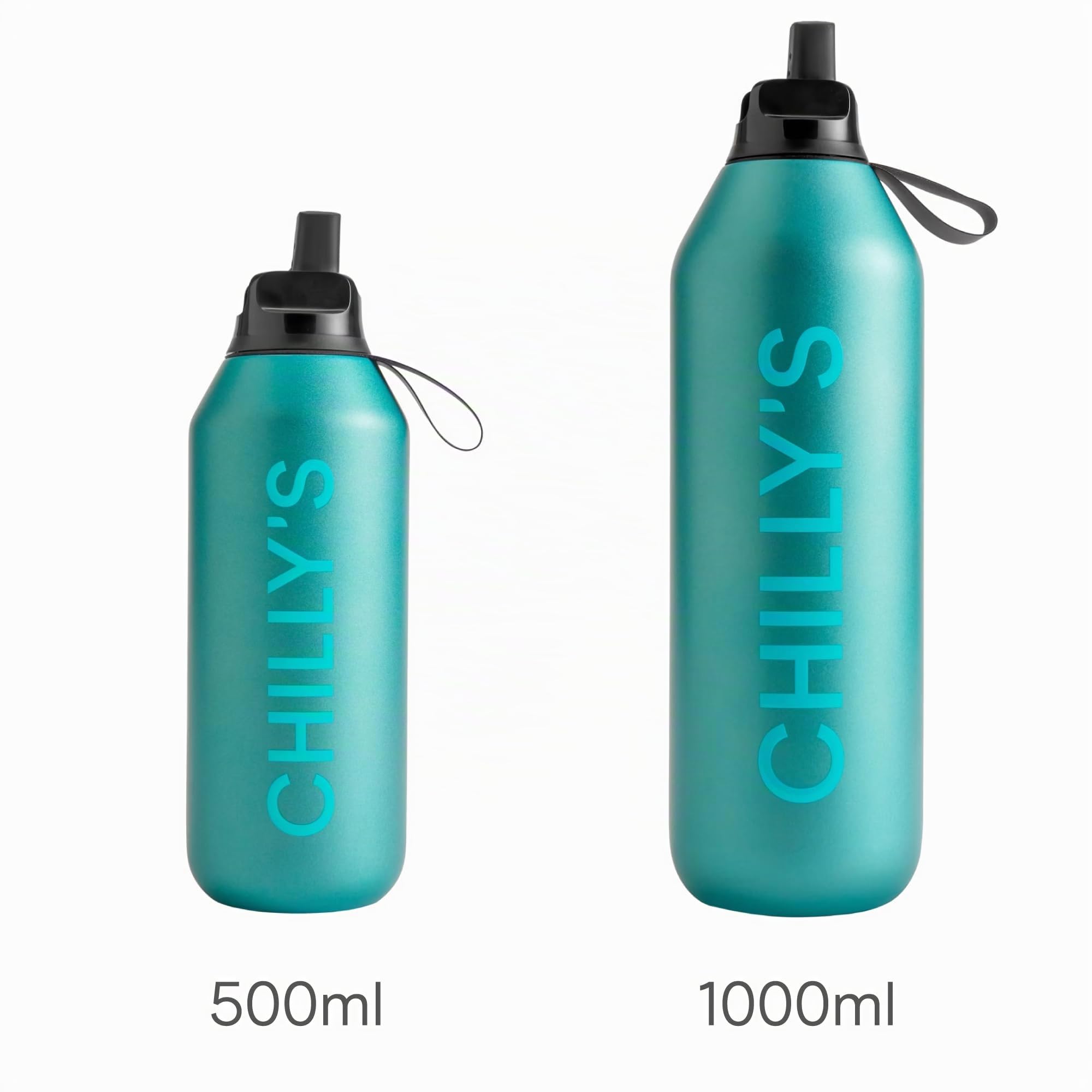 Chilly's Botella de Agua Serie 2 Flip con Tapa Deportiva - Botella de Acero Inoxidable con Aislamiento al Vacío, Pajita, Asa de Transporte y Cepillo de Limpieza - Sin Sudor