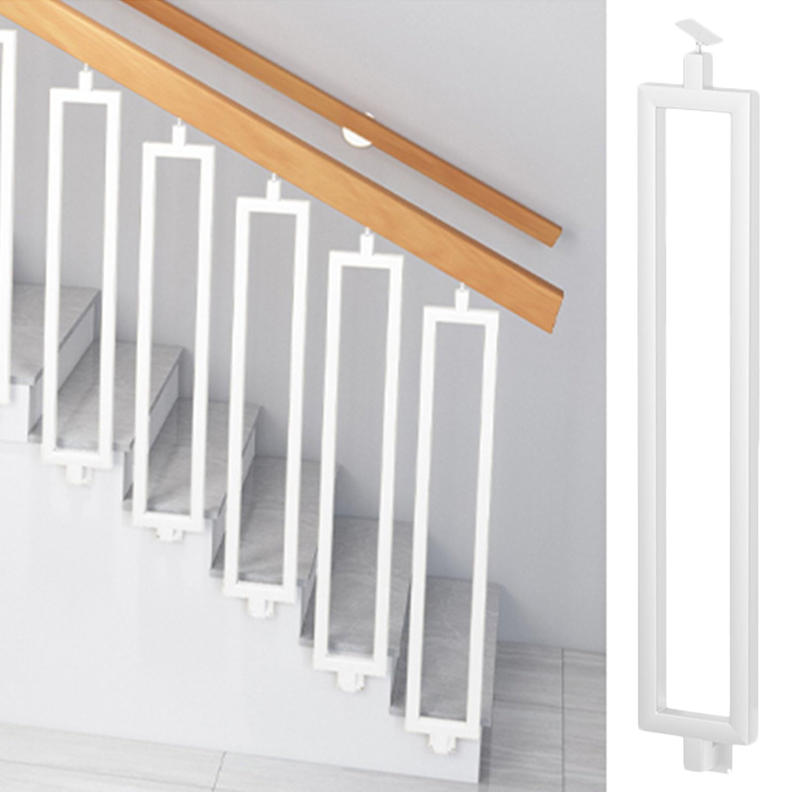 Floor Side Mounted Stairs Balusters For Interior Loft Stairway Wood Steps, 25 30 36 38 40 46 50 In Square Iron Staircase Spindles Adjustable Banister Kit, Black Gold White(White-b,H 42in/106.7cm)