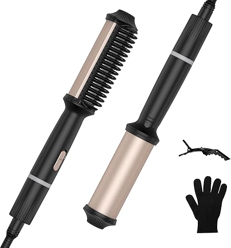 Miniatura 1 de Cepillo alisador y rizador de cabello 2 en 1  Peine alisador antiquemaduras, 7 ajustes de temperatura hasta 250-450F con revestimiento de cerámica,
