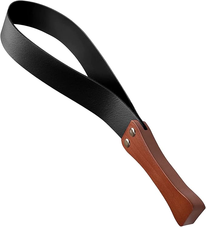 ACTIMED Leather Paddle with NonSlip Wooden Handle, Riding Crop for
