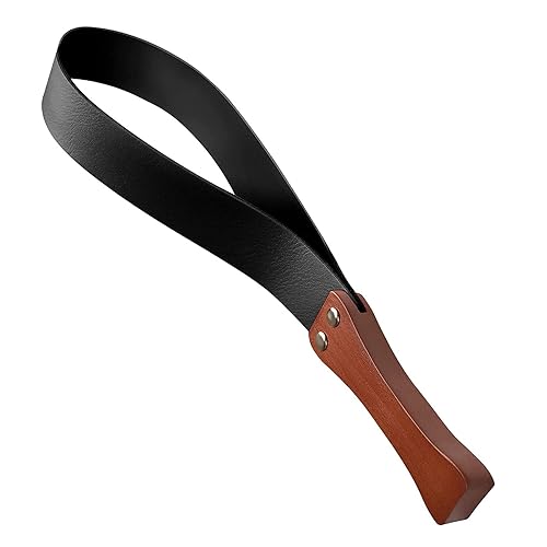 Leather Paddle with Non-Slip Wooden Handle, Riding Crop for Horses,