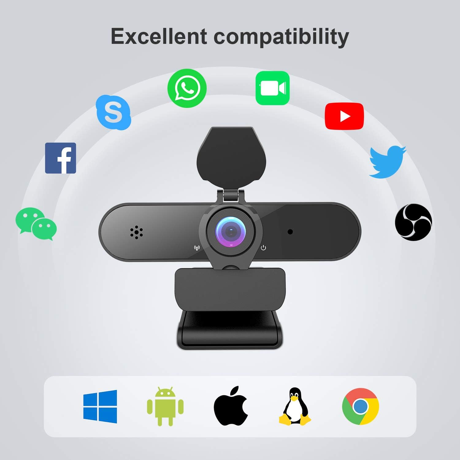 Aufixy Webcam with Microphone, 2K HD Webcam with Privacy Protection Streaming USB Webcams Camera for PC Video Conferencing Calling Gaming, Laptop Desktop Mac Skype/YouTube/Zoom-Plug and Play