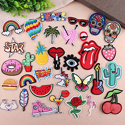 CZorange 32pcs Embroidered Patch Sew On/Iron On Patches Applique Accessories Assorted Size Decoration Patches for DIY Jeans Jacket Clothing Handbag Shoes Caps