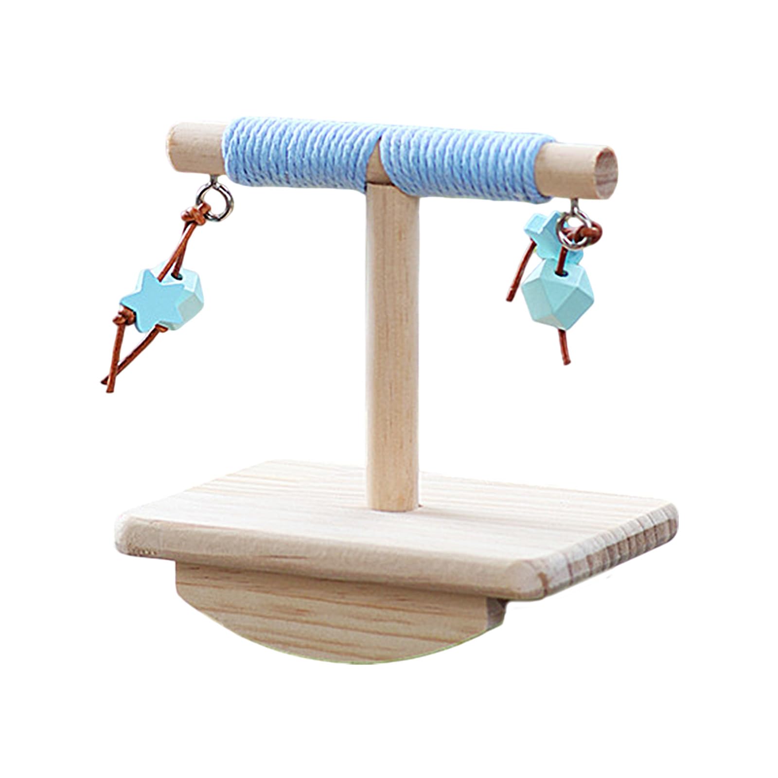LUCKGONI Natural Wood Bird Rocking Perch Stand Toy With Hanging Block For Exercise And Entertainment Parrots Indoor Enriching Toy