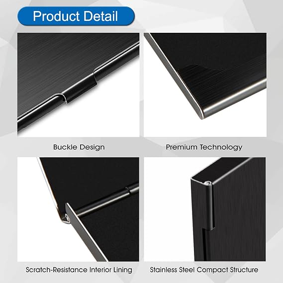 Business Card Holder, Slim Business Card Case for Men & Women, Pocket Metal Card Case, Professional Stainless Steel Business Card Holders, Buckle Style Shut, 1PCS Black and 1PCS Silver