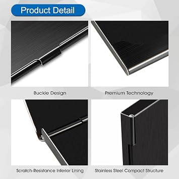 Business Card Holder, Slim Business Card Case for Men & Women, Pocket Metal Card Case, Professional Stainless Steel Business Card Holders, Buckle Style Shut, 1PCS Black and 1PCS Silver