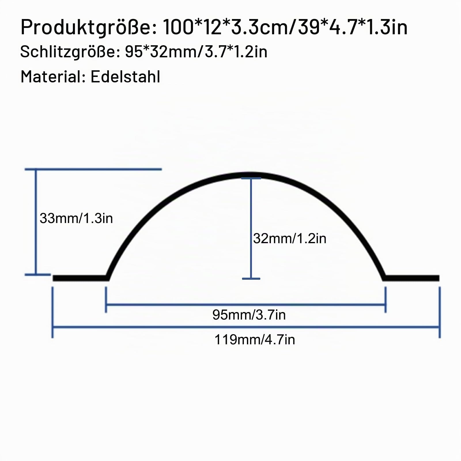 Edelstahl-Kabelkanal für Außenbereich - Überstreichbarer Kabelbogen für Fußboden (100 x 12 x 3.3cm / 39 x 4.7 x 1.3in)