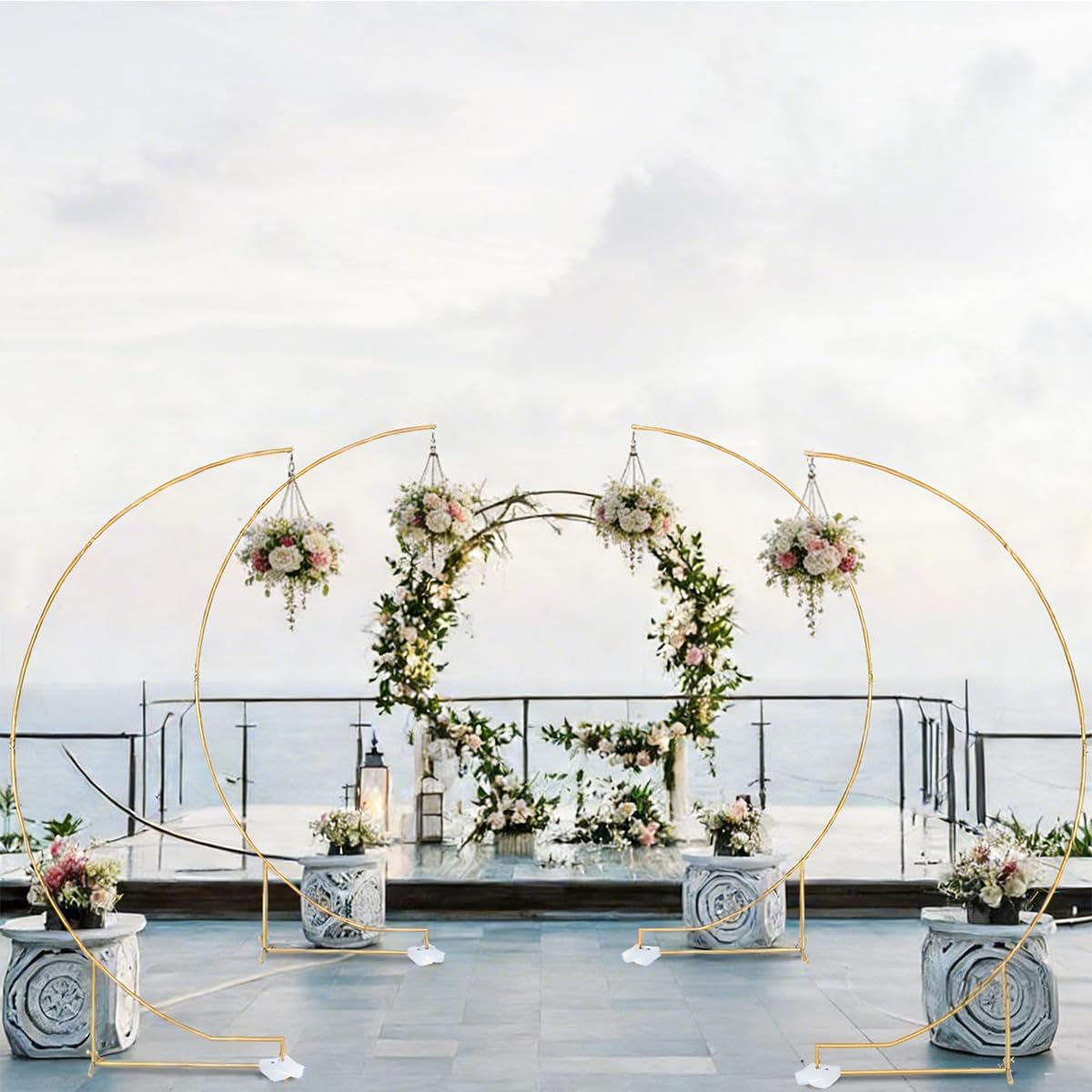 Vincidern 2pcs Curved Wedding Arch Backdrop Stand, 8.2ft Balloon Arch Stand for Wedding, Baby Shower, Bridal Shower, Birthday Party Metal Backdrop Decoration (Gold)