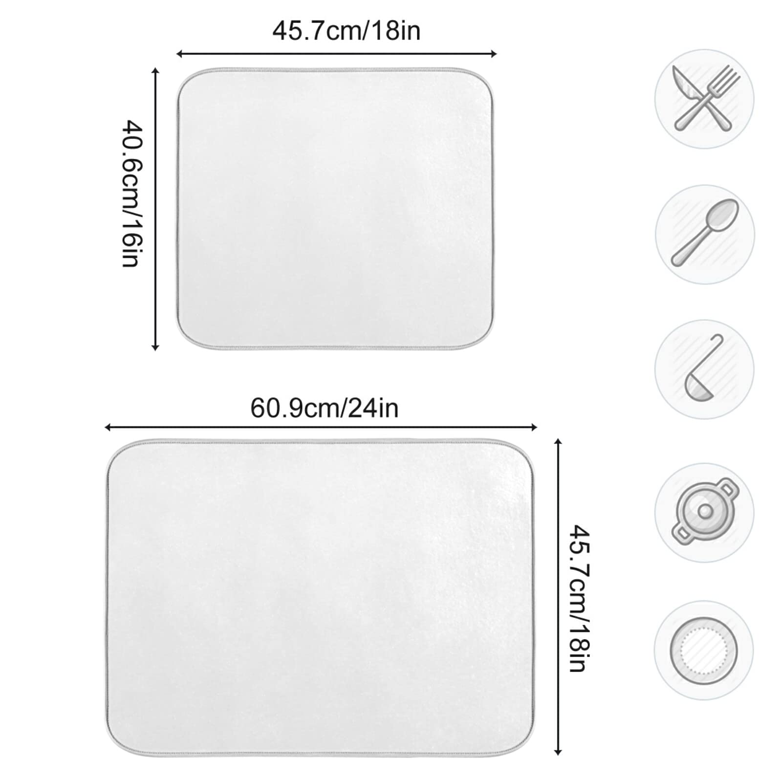 XL Abtropfmatte für Küchentheke, Mikrofaser, hitzebeständig, 45,7 x 61 cm, perfekt für Teller und Küchenzubehör, Weiß